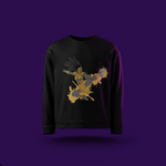 Sweatshirt with Akan warrior graphic in gold ceremonial armor and ritual mask