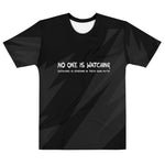 All-over print t-shirt with dark geometric shapes and 'No One Is Watching' design